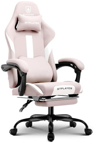 GTPLAYER Silla Gamer, Silla de Oficina Transpirable, de Tela de, Silla ergonómica de PC, Silla de Escritorio Ajustable y giratoria con reposapiés, Rosa
