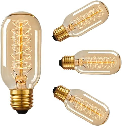FanciBuy 4 Pack Vintage Light Bulbs, Edison Screw Bulb 40W, Dimmable, Warm White Light 2700K, Decorative Filament Bulb E27, T45 Tube Shaped, 230V