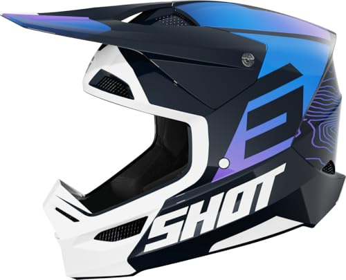 SHOT RACE GEAR Furious Motocross Helm Apex Blau ECE 22.06 – Offroad Motorradhelm mit SRS-Schale, Double-D Verschluss, Belüftungssystem, herausnehmbarem Innenfutter und Brillenträger-kompatibel
