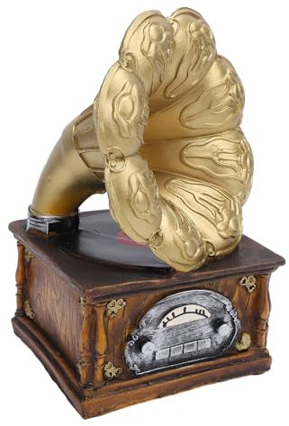 Pssopp Retro-Schallplatten-Ornament, Harzmaterial, Zarte Details, Altmodischer Stil, Plattenspieler-Dekoration für Zuhause (Gold)