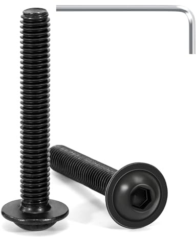 Tunejoy 20 Piezas Tornillos de Cabeza Alomada con Brida M6 x 40 mm Negro Tornillo de Cabeza Hexagonal de Acero Inoxidable A2 V2A Tornillos Máquina con llave Allen Rosca Completa