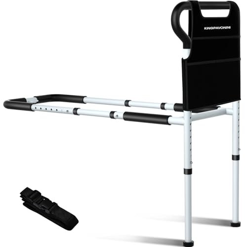 KingPavonini Aufstehhilfe Bett für Senioren, Verstellbare Aufstehhilfe mit Ergonomisch Geformtem, Rutschfestem Griff und Aufbewahrungstasche, für Senioren, bis 136 kg, Werkzeuglose Montage