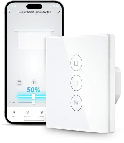 HEUXGIR Wlan Rolladenschalter mit Prozentfunktion,Smart Home Rolladensteuerung Timer and Voice Control,Compatible with Alexa/Google Home,Jalousien Rolladensteuerung Benötigt Nullleiter,Pack of 1