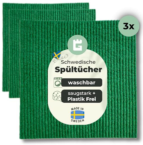 Grünschloss Spüllappen Grün (3X) schwedische Spültücher waschbar Forest Green - Schwammtücher grün aus Holz-Zellstoff & Baumwolle Putzlappen - Küchenlappen, Geschirrlappen (Limited-Edition)