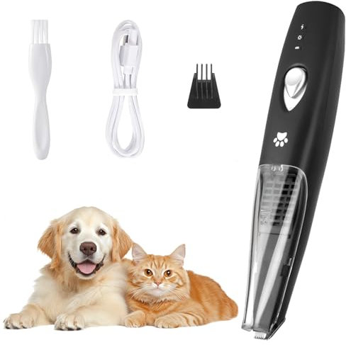 OFFCUP Pfotentrimmer für Hundem, Leise Hundeschermaschine mit Staubsauger, Schermaschine Hund Katze, Hundetrimmer Wiederaufladbar Hundepfoten Trimmer Haustier Rasierer für Pfoten, Gesicht und Ohren