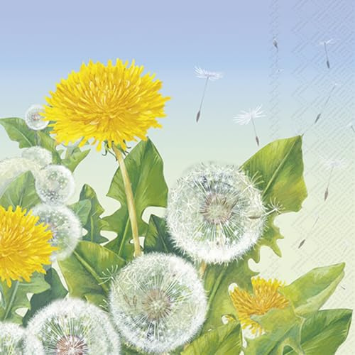 IHR - L 1064900 - Lunch Servietten, Papier, 20 Stück, Dandelion Meadow, Löwenzahn, gelb, 33cm x 33cm, 3 Lagig