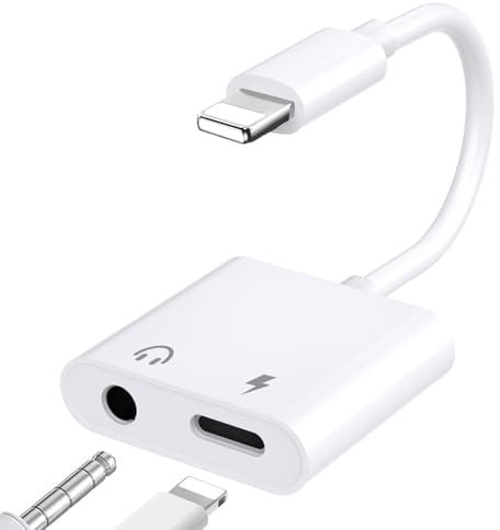 Ticenpe [Certificado MFi] Adaptador Auriculares para iPhone 2 en 1 HiFi Adaptador Lightning a Jack 3,5 con Puerto de Carg, Cascos Auxiliar Audio Cable Jack Accesorios para iPhone 14/13/12/11/XS/X/8