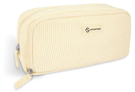 FINPAC Federmäppchen, Federtasche aus Cordstoff Große Kapazität Mäppchen mit 3 Fächern Pencil Case Stiftetasche Schlamperbox Bleistifttasche Schulmäppchen für Schule & Büro, (Beige)