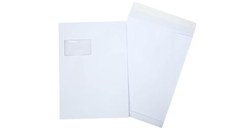 packster 1000x Faltentasche Versandtasche mit Fenster 229 x 324 x 20 mm A4 C4 Selbstklebestreifen 130g/qm Weiss Faltentasche Versandtasche Umschlag