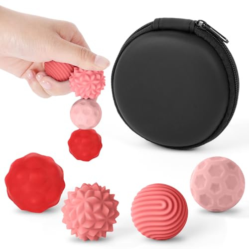 Ainiv Magnetic Balls Fidget Toys, 4PCS Silicone Anti Stress Balls Fingers Toy for Autism ADHD Anxiety, Fun Textures Sensory Toys for Adults & Teens, Quiet Office Desk Toy (Red)