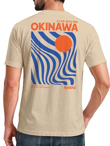 Neverless® Backprint T-Shirt Herren Okinawa Japan Grafikshirt Retro Stil Minimalistisch Sommer Fashion Männer Baumwolle