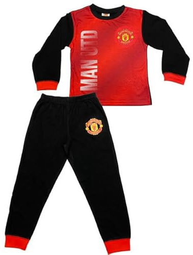 Manchester United FC Boys Football Pyjamas, Long Sleeve Top and Bottoms Set, Ages 4-12 Years