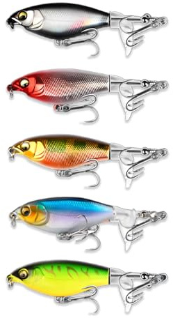 HUVZOR 5 Stück Angelköder, Top Water Angelköder für Bass Köder Teasers für Süßwasser oder Salzwasser, Wobble Oberfläche Schwimmende Köder für Bass Wels Hecht, Angeln Geschenke für Männer(groß)