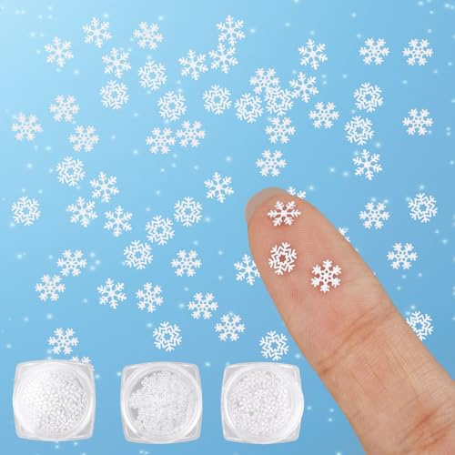300stk Mini Metall Schneeflocken für Basteln, 5mm Winzige Schneeflocken Ornamente Klein Weihnachtliche Bastel Verzierungen für DIY Scrapbooking Nagelkunst Winter Party Deko (Weiß)