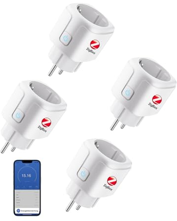 Jinvoo Smart Steckdose, Zigbee Steckdose mit Strommessung, kompatibel mit Alexa, Google, Home Assistant, Zigbee2mqtt – benötigt Zigbee Hub, 4er Pack