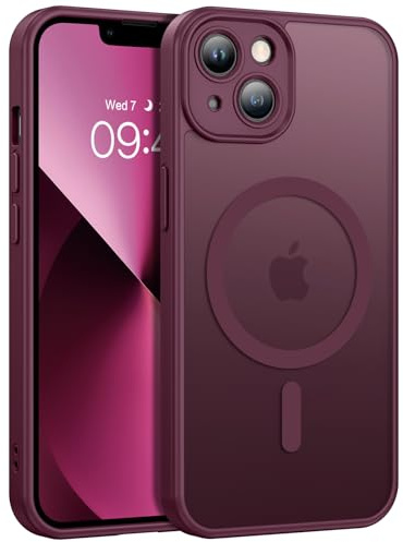 GUAGUA für iPhone 13 Hülle Magnetisch Matte (6,1'') Weinrot | Kompatibel mit MagSafe, Magnet Handyhülle, Durchscheinende Rückseite, Kameraschutz, Stoßfest Schutzhülle, Dünn Case