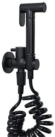 Aioneer Blacksprayer Single Cold Water Brass Handheld Bathroom Shower Toilet Sprayer Wall Mountedsprayer With Spring Hose, For Feminine Hygiene, Watering Flower