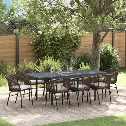 ATOMSTACK MAKER HOMELEN Gartenmöbel Set 9-teilig + Poly-Rattan Essgruppe + Wetterfest + Braun + Ausziehbarer Tisch mit 8 Stühlen + Outdoor Patio Möbel für Garten & Terrasse