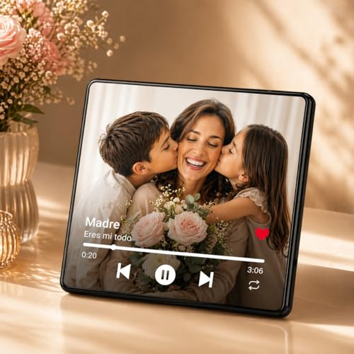 Regalo Personalizado con Canción y Foto Día del Padre Madre | Regalos para Parejas | Ideal para Aniversario, San Valentín Boda o Cumpleaños | Placa Hombre Mujer Imán de Nevera (Dia DE LA Madre)