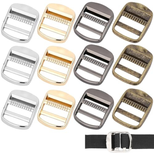 WEBEEDY 12 Pcs Heavy-Duty Zinc Alloy Ladder Lock Slider 4 Colors Adjustable Metal Buckle Bag Straps Backpack Buckle Replacement for Outdoor Adventures Travel DIY Projects and Luggage Use