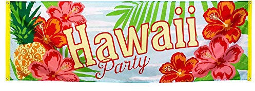 Boland 52481 - Banner Hawaii-Party, Größe 74 x 220 cm, Dekoration, Girlande, Grillfest, Sommerparty, Beachparty, Mottoparty