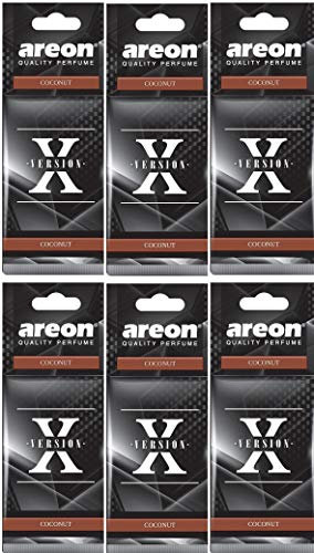 AREON X Auto Duft Kokosnuss Lufterfrischer Autoduft Schwarz Aufhänger Anhänger Spiegel Kokos Cocos Pappe 2D (Coconut Set Pack x 6)