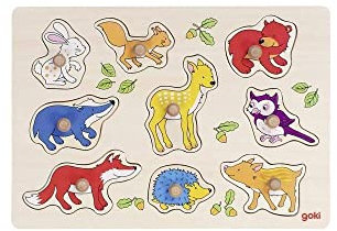 Goki 57701 Holzpuzzle Waldtiere, 9-teilig