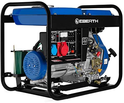 EBERTH 5000 Watt Generatore di Corrente Diesel Portatile, Gruppo Elettrogeno con Motore Diesel 10 CV e Avviamento Elettrico, 4T, 3 Fasi, 1x 400V, 1x 230V, 1x 12V Regolatore di Volt Automatico AVR