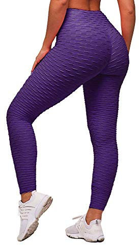 Memoryee Damen Honeycomb Leggings Geraffte Hintern Heben Hohe Taille Push Up Boom Booty Sport Leggings mit Bauchkontrolle Plus Größe Blickdichte Dehnbare Gym Yogahosen/Lila/L