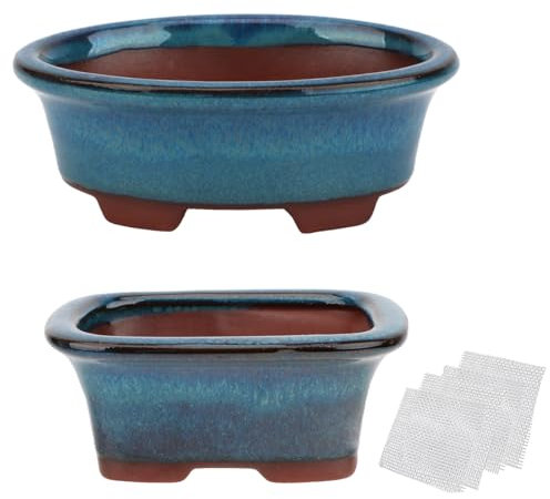 happy bonsai Lot de 2 petits pots émaillés + 4 grilles de drainage en maille souple