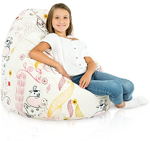 Italpouf Sitzsack XL, Indoor, Sitzsack Sessel für Kinder, Riesensitzsack, EPS Perlen Füllung, Abnehmbarer Bezug, Maschinenwaschbar, Kindersessel, Zertifiziert, Kühe