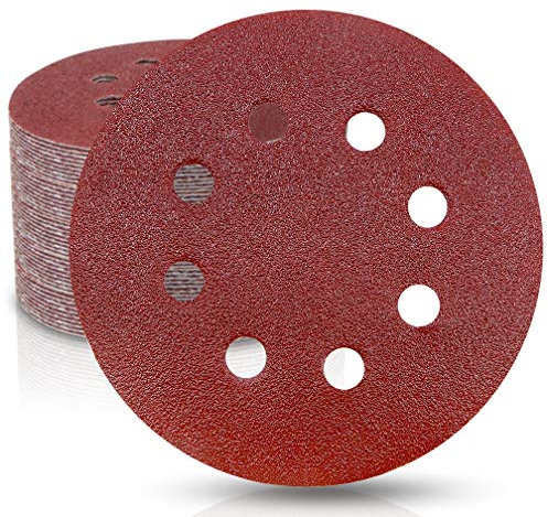 WooZuu Schleifscheiben 50 Stück mit 8 Löchern, mit Körnung 80 Körnung Rund Papier 125mm Klett Schleifpapier-Sortiment für Exzenterschleifer