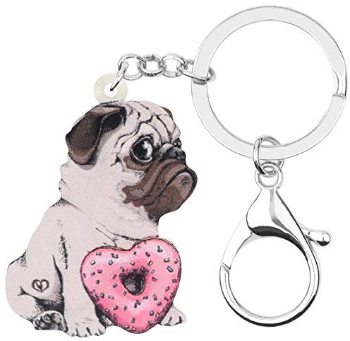 WEVENI Acryl Valentinstag Herz Donuts Mops Hund Schlüsselanhänger Neuheit Schmuck für Frauen Mädchen (Mehrfarbig)