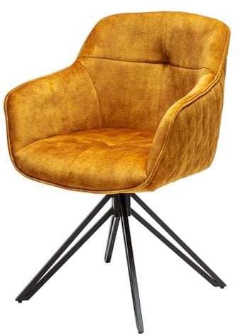 Invicta Interior Drehbarer Design Stuhl Euphoria senfgelb Samt im Retrostil mit Ziersteppung Esszimmerstuhl
