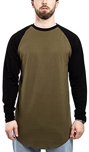 Blackskies Baseball Longsleeve T-Shirt | Langes Oversize Fashion Basic Langarm Raglan Herren Longshirt Long Tee Melliert - Olive-Schwarz X-Large XL