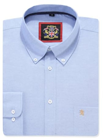 Mens Long Sleeve Oxford Shirt, Button Down Collar & Pocket, Casual Office Work Weekender English Style. The English Oxford by Janeo British Apparel. (Plain Ocean Blue, MD)