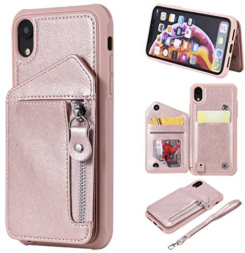 nancencen Case Kompatibel mit iPhone XR (6.1), Kreditkartenschlitz Geldbörse Handyhülle TPU Kieselgel Cover Schutzhülle (Roségold Farbe)