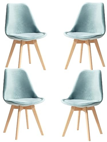 EGOONM 4er Set stühle Esszimmerstühle mit Massivholz Buche Bein, Retro Design Gepolsterter Stuhl Küchenstuhl Holz, Grün