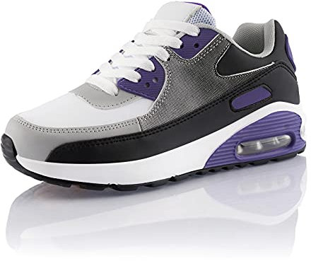 Fusskleidung® Damen Herren Sportschuhe Dämpfung Sneaker leichte Laufschuhe Schwarz Lila Weiß EU 38