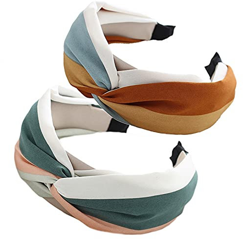 2 Stücke Haarreifen Boho Im Retro Style Haarreifen Damen Breit Kunststoff haarreif Damen Breit Vintage Stoff Haarbänder Haar Zubehör Für Fitness Yoga Laufen Wandern Gesicht Waschen And Make-Up