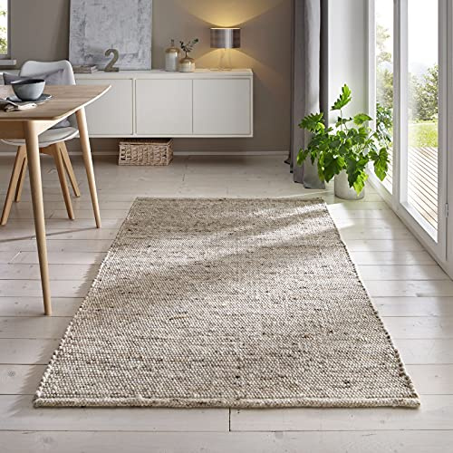 Taracarpet Gewalkter Handwebteppich Helsinki aus hochwertiger Schurwolle hergestellt in der EU fürs Wohnzimmer, Esszimmer, Schlafzimmer und die Küche geeignet 070x240 cm Sand