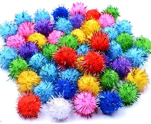 LATRAT 500pcs Pom Pom Pailletten Bälle DIY Puppe Handwerk Pom Pom, Pailletten Shiny Lametta Pompom Spielzeug mit Metallic Cord für Schmuckherstellung Handwerk