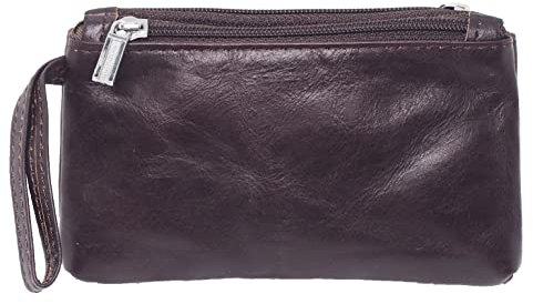 BAWAKO Porte-monnaie en cuir véritable avec deux compartiments avec fermeture éclair., Marron 3, large, Classique
