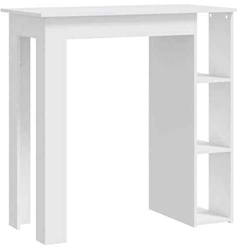 vidaXL Mesa Alta Cocina con Estante Bar Bistró Mostrador Centro Desayuno Comedor Salón Muebles Mobiliario Madera Contrachapada Blanco 102x50x103,5 cm