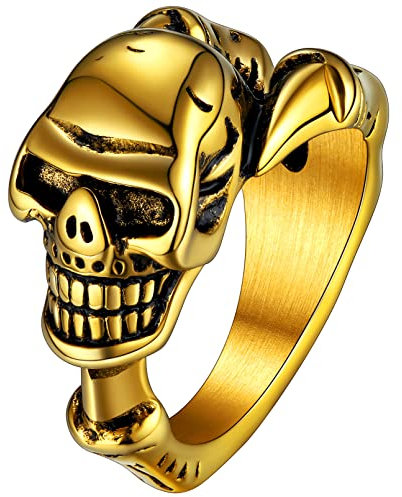 FaithHeart Punk Gotik Totenkopf Finger Fingerring Punk Gotik Totenschädel Ring Damen Herren Siegelring Biker skelett Finger Ring mit Geschenkebox für Weihnachten Geburtstag