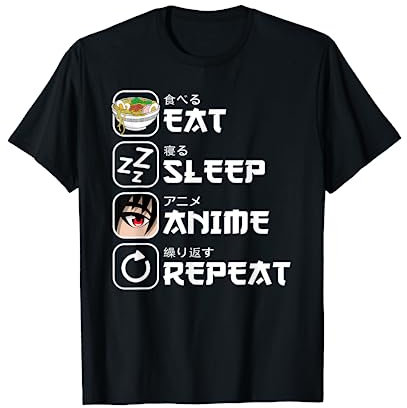 Mangiare Dormire Anime Ripetere Divertente Manga Otaku Anime Giapponese Maglietta