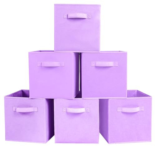 PowerKing Storage Box, 6 Pieces Foldable Storage Cube Storage Box Made of Fabric in Cube Shape – Light Purple