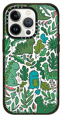 CASETiFY Impact iPhone 14 Pro Case [4X Military Grade Drop Tested / 8.2ft Drop Protection/Compatible with Magsafe] - Funny green dinos. Cute dinosaurs - Clear Black