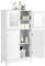 GOPLUS Hochschrank, Küchenschrank mit 4 Türen(inkl. 2 Glastüren), Aufbewahrungsschrank mit 3 Ebenen, Geschirrschrank für Küche, Esszimmer, Bücherschrank aus Holz weiß