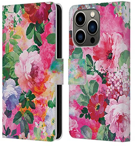 Head Case Designs Offizielle Riza Peker Floral XI Blumen 1 Leder-Wallet-Hülle Kompatibel mit Apple iPhone 14 Pro